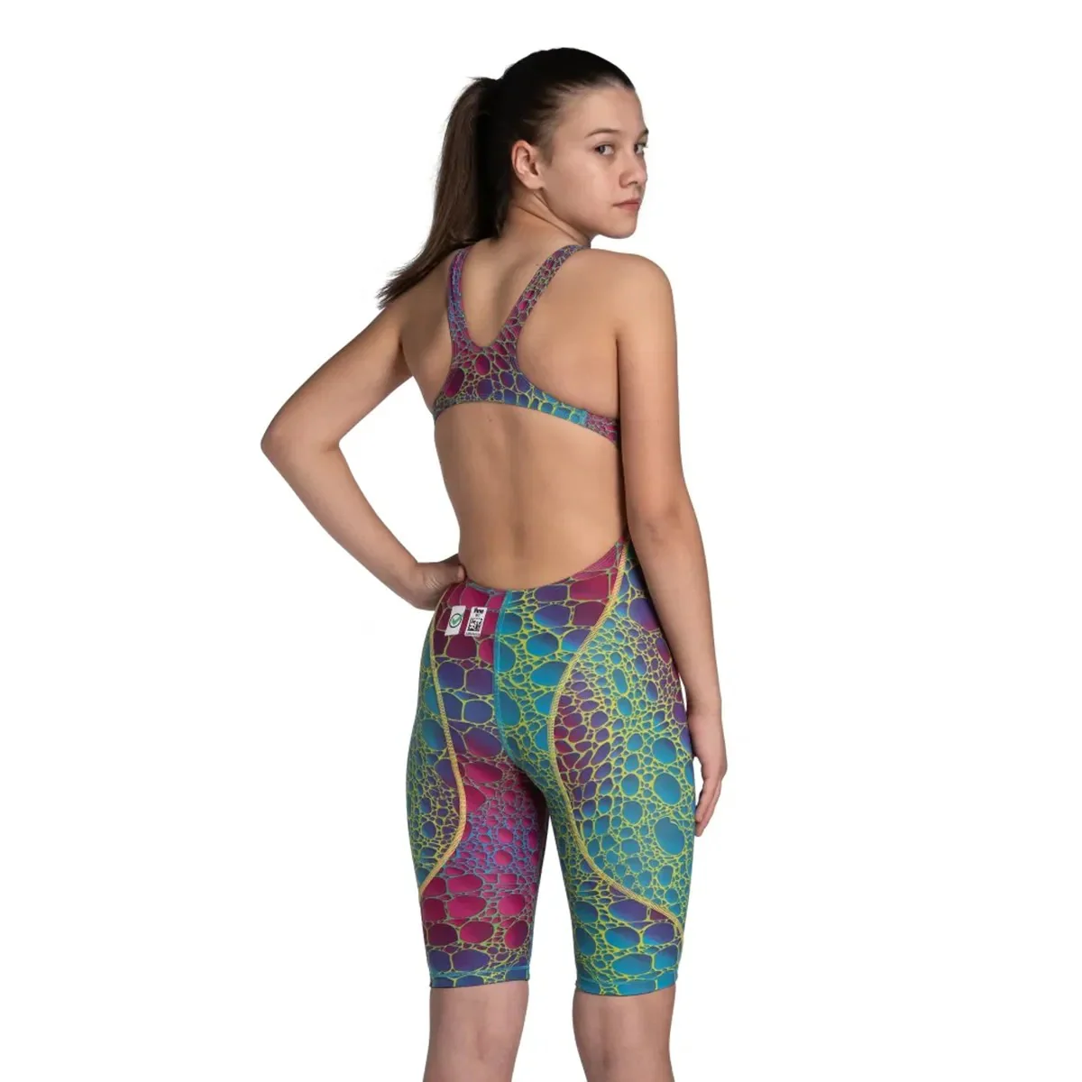 Arena Powerskin St Next Le Ob Jr Swimsuit With Short For Girls, Aurora Cayman - Image 2