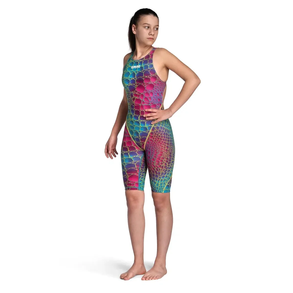 Arena Powerskin St Next Le Ob Jr Swimsuit With Short For Girls, Aurora Cayman - Image 3