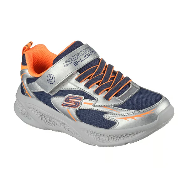 Skechers Skechers Meteor-Lights Lifestyle Shoes For Boys, Silver Orange - Image 4