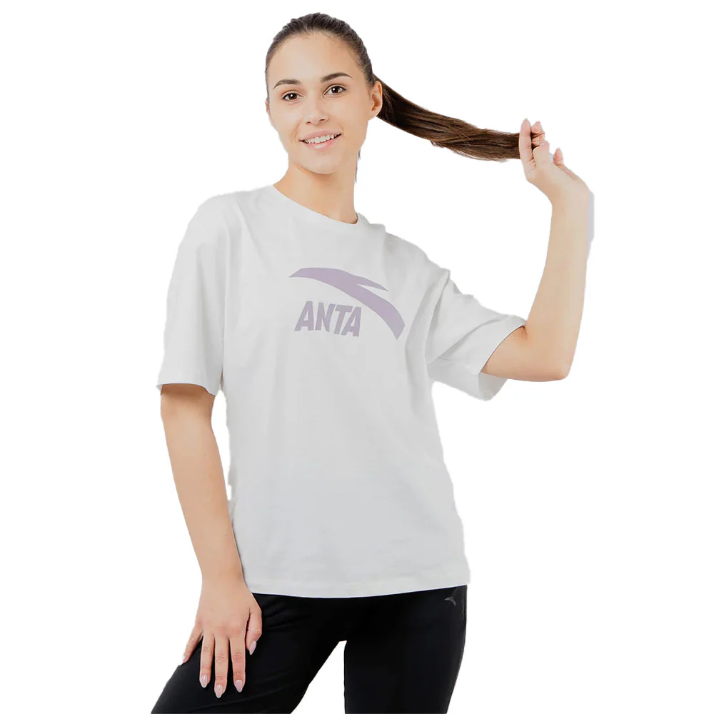 Anta Cross-Training Cotton T-Shirt For Women, Snow White - Image 2