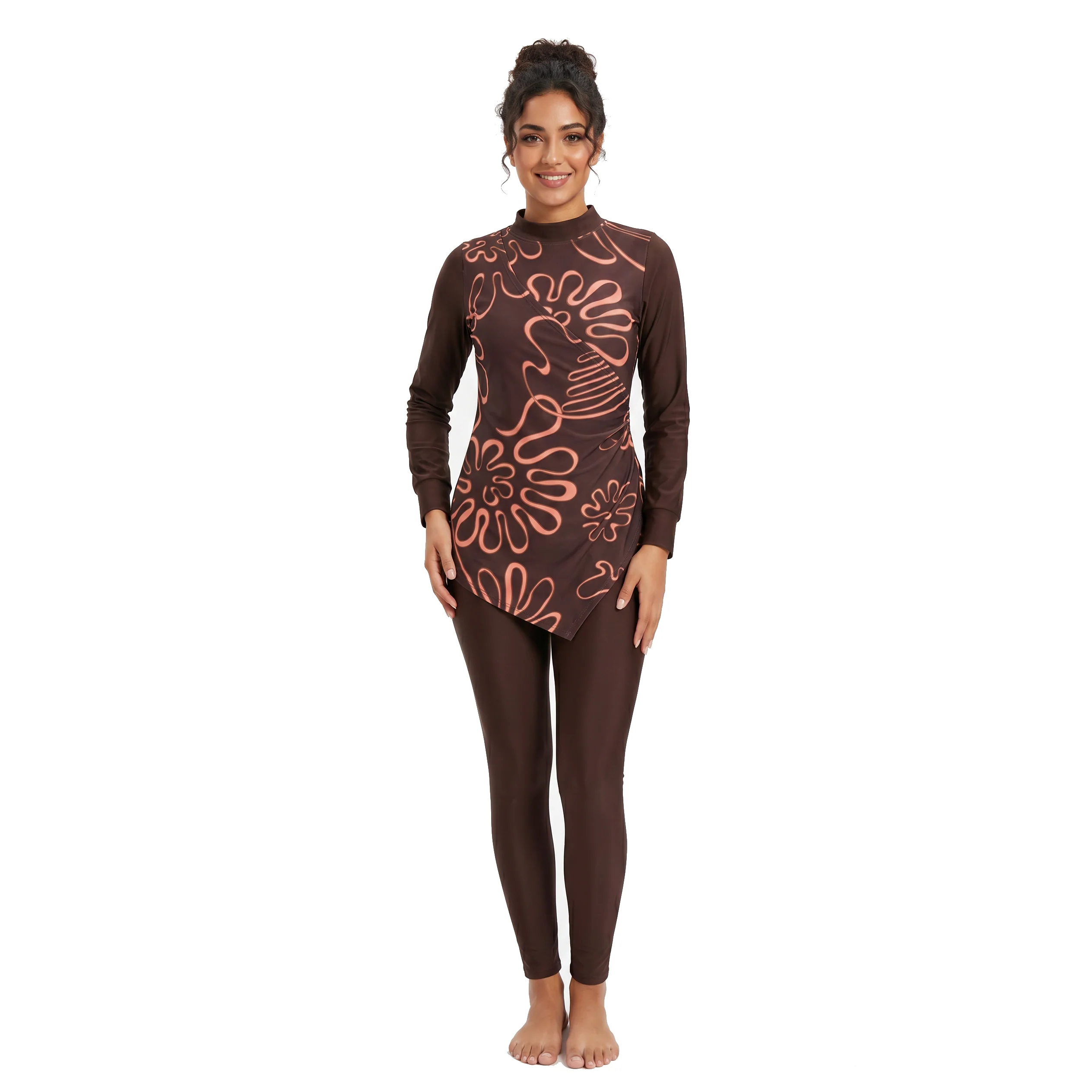Aerobird Burkini Full Set For Women, Brown Print&Brown - Image 2