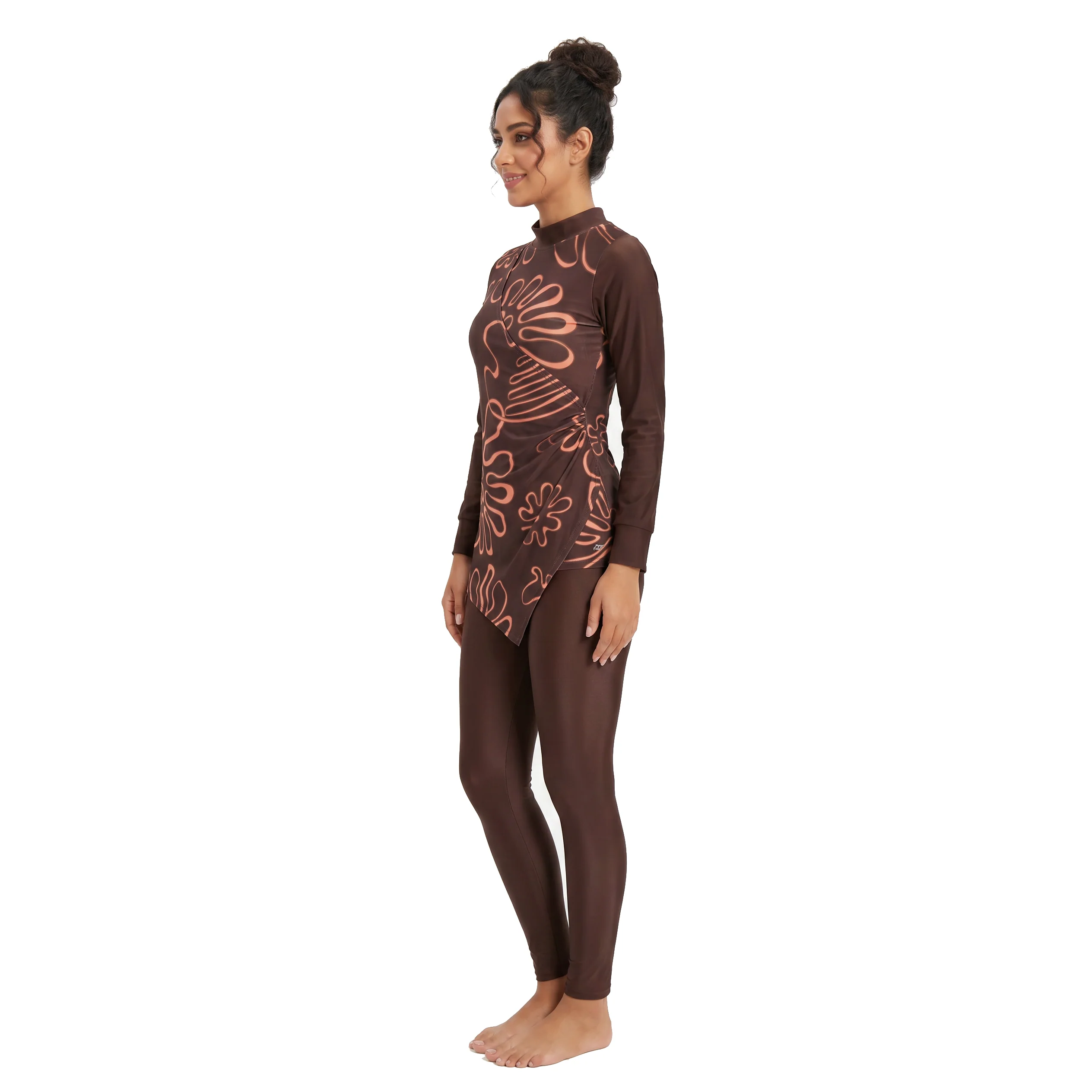 Aerobird Burkini Full Set For Women, Brown Print&Brown - Image 3