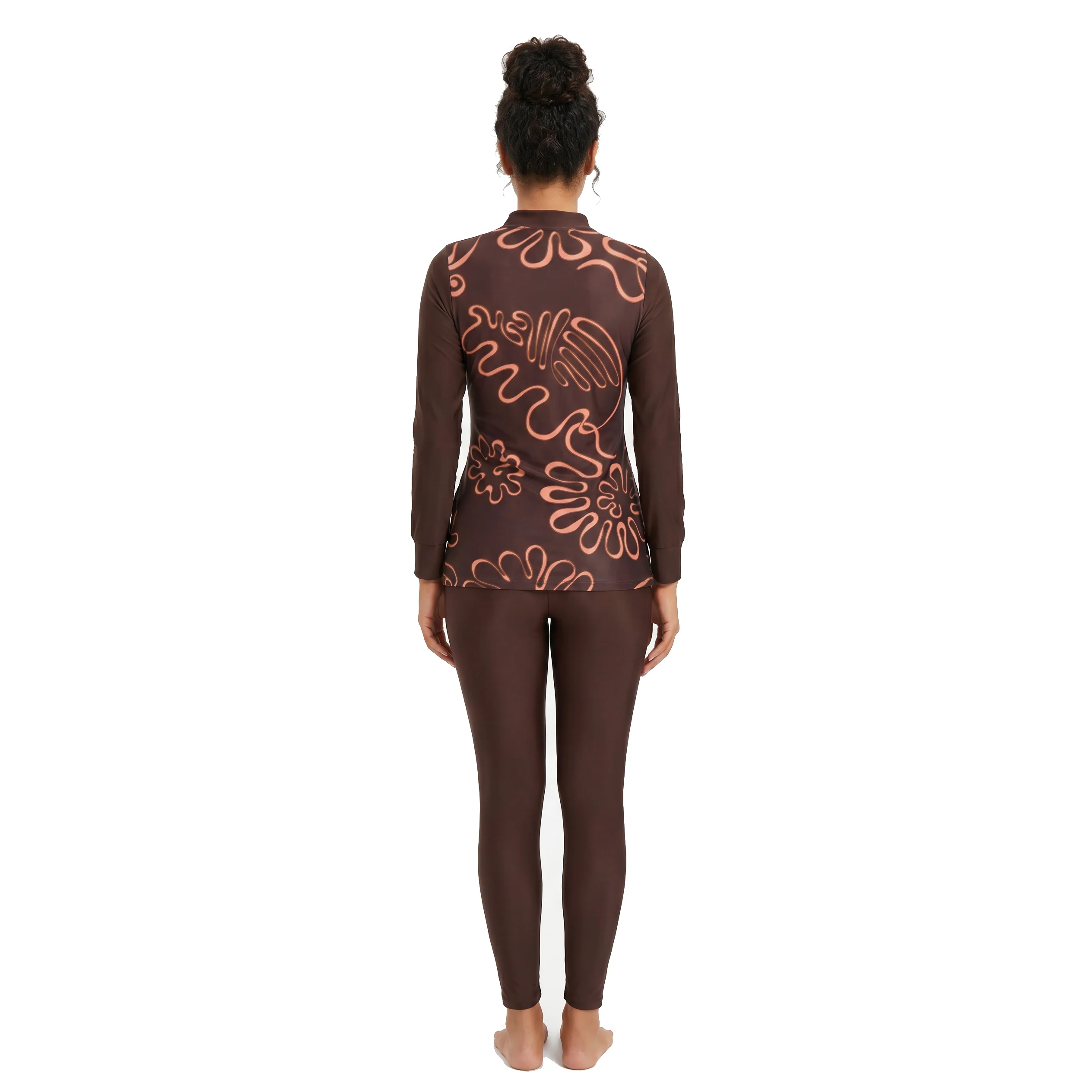 Aerobird Burkini Full Set For Women, Brown Print&Brown - Image 4