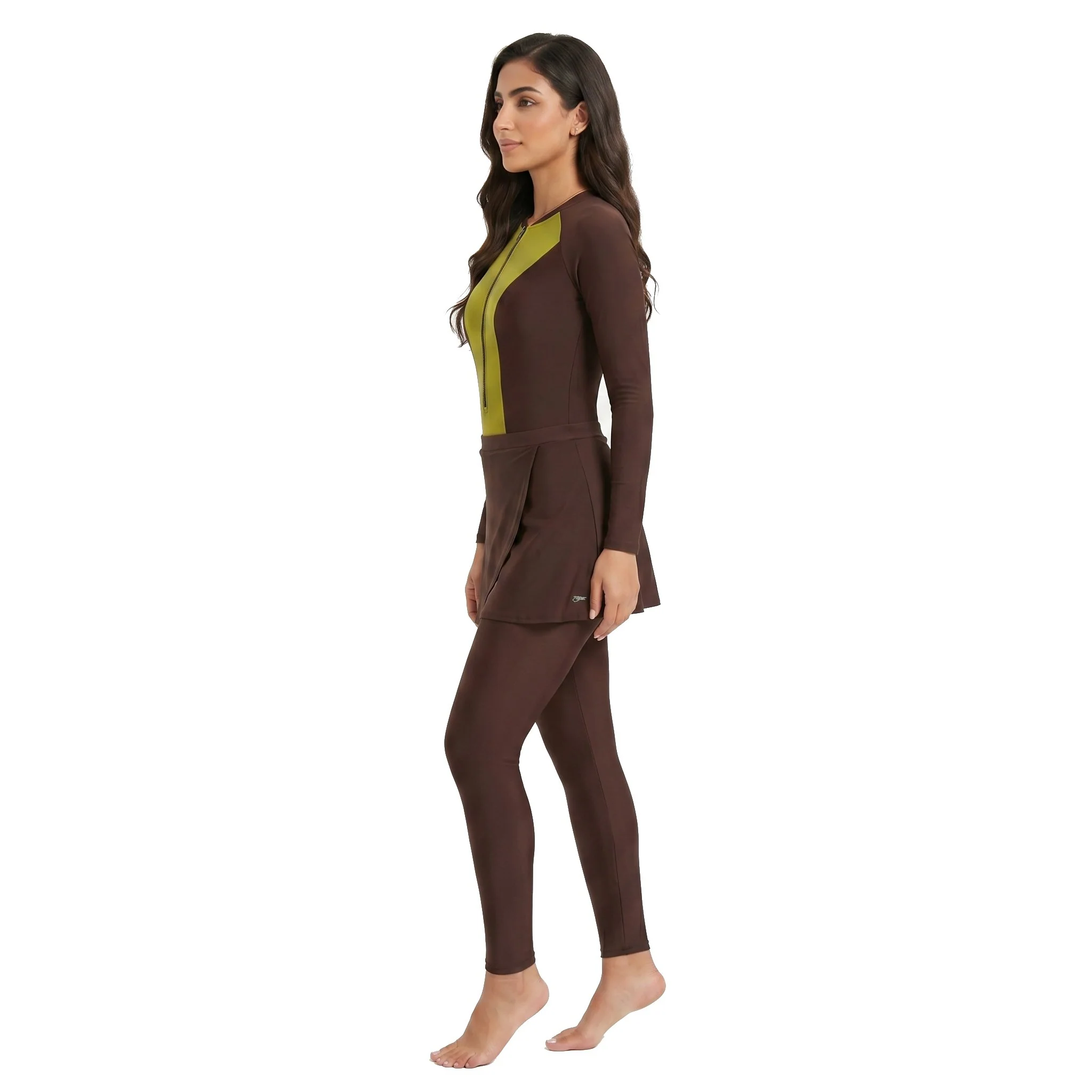 Aerobird Burkini Full Set For Women, Yellow&Green&Brown - Image 3