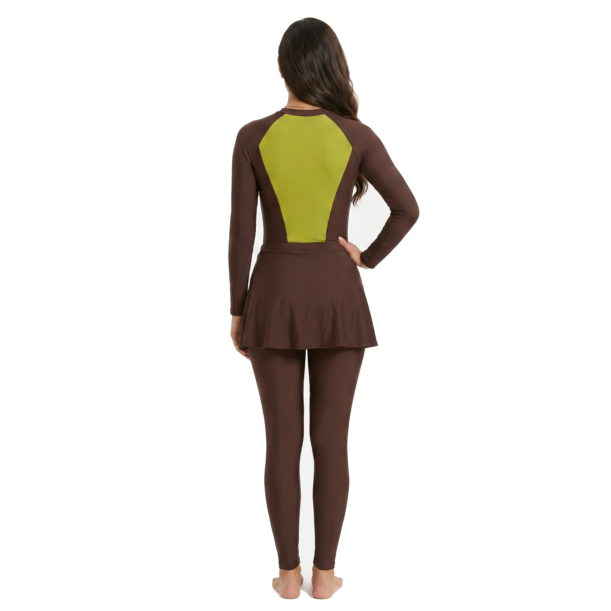Aerobird Burkini Full Set For Women, Yellow&Green&Brown - Image 4