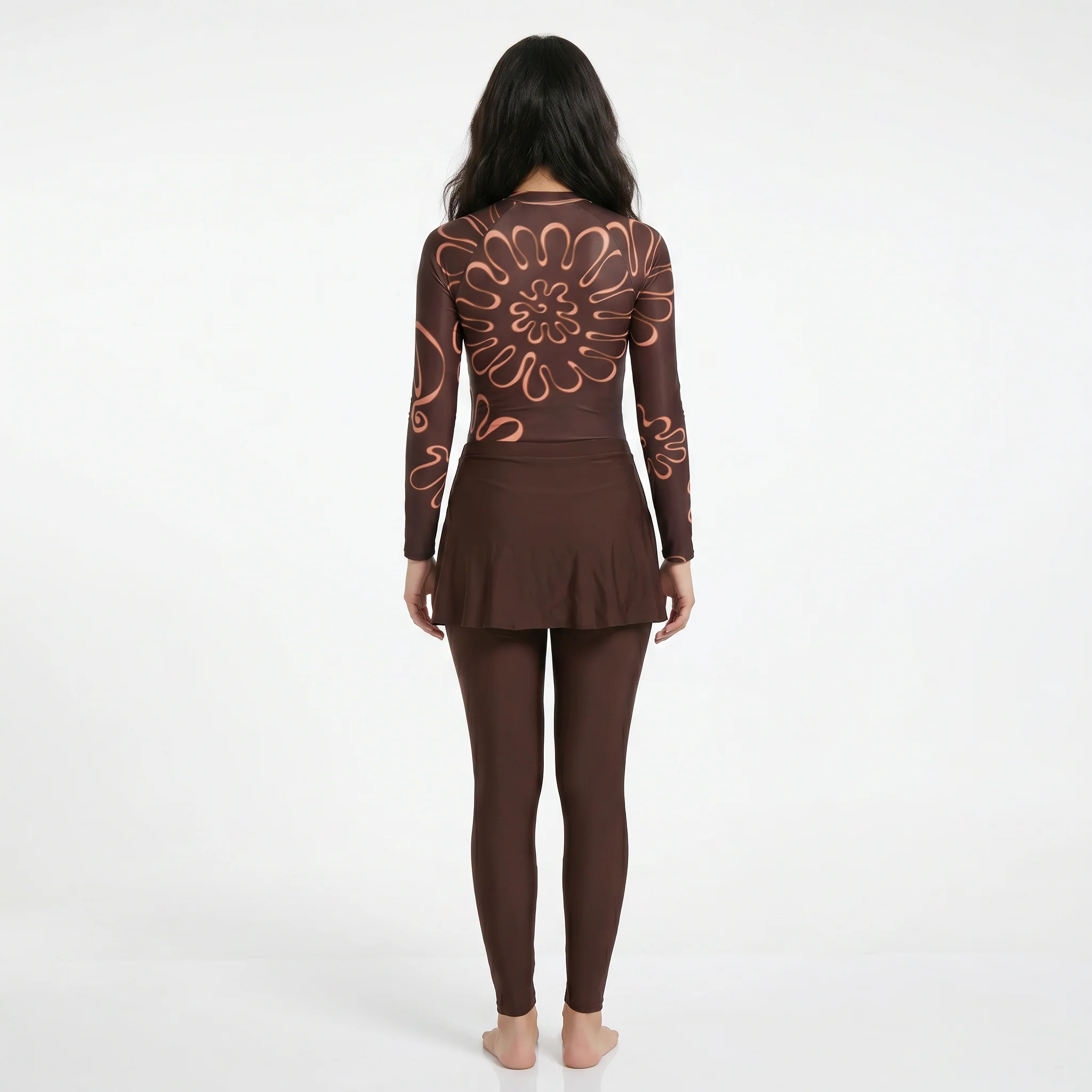 Aerobird Burkini Full Set For Women, Brown Print&Brown - Image 4