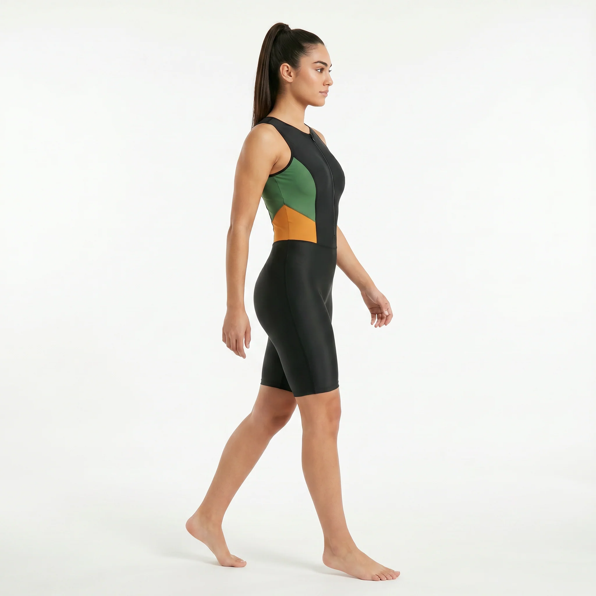 Aerobird One Piece Half Short(Cut) For Women, Black&Green&Yellow - Image 3