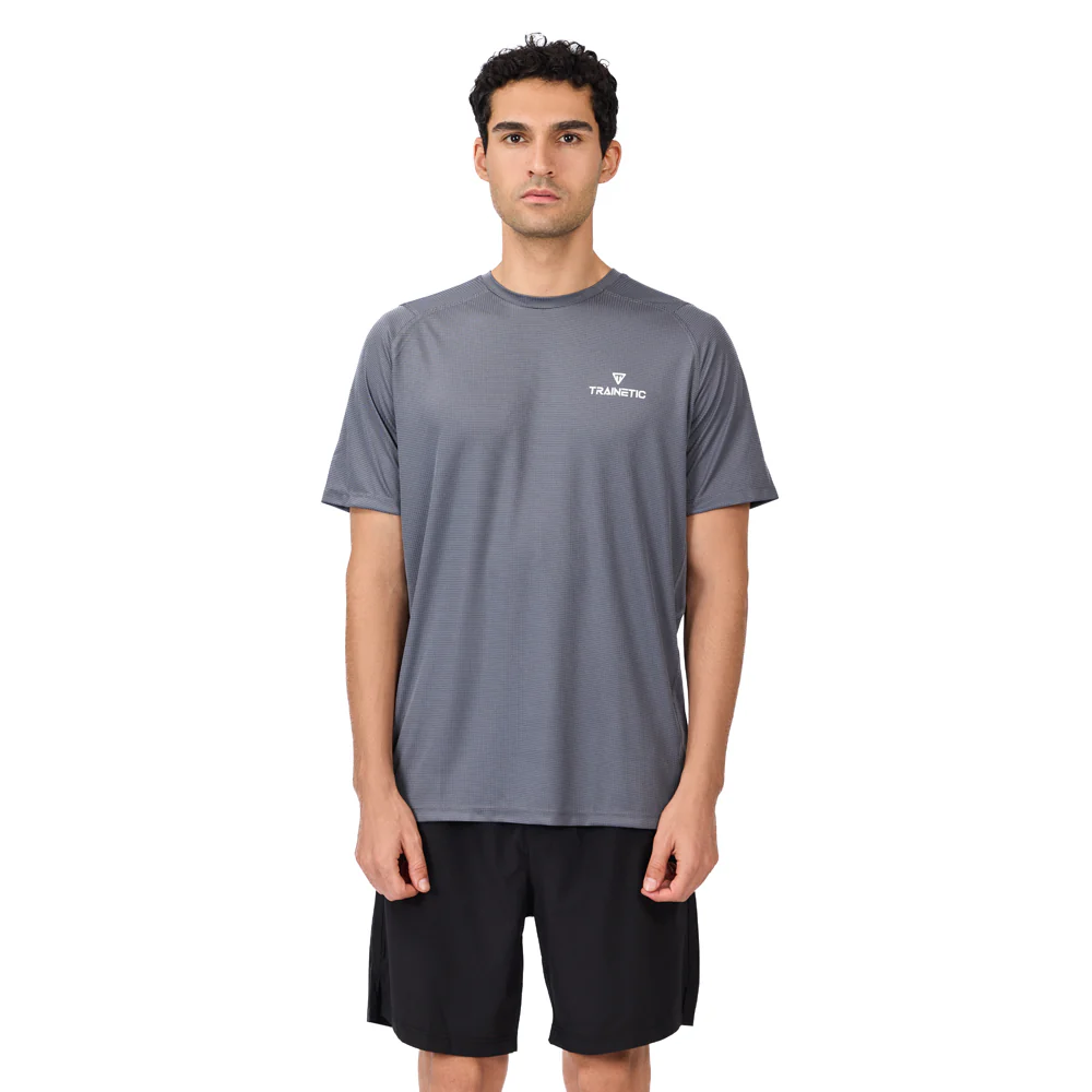 Trainetic Squares Fitness Short Sleeve T-Shirt For Men, Dark Grey